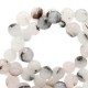 Jade Naturstein Perlen rund 6mm Off white anthracite